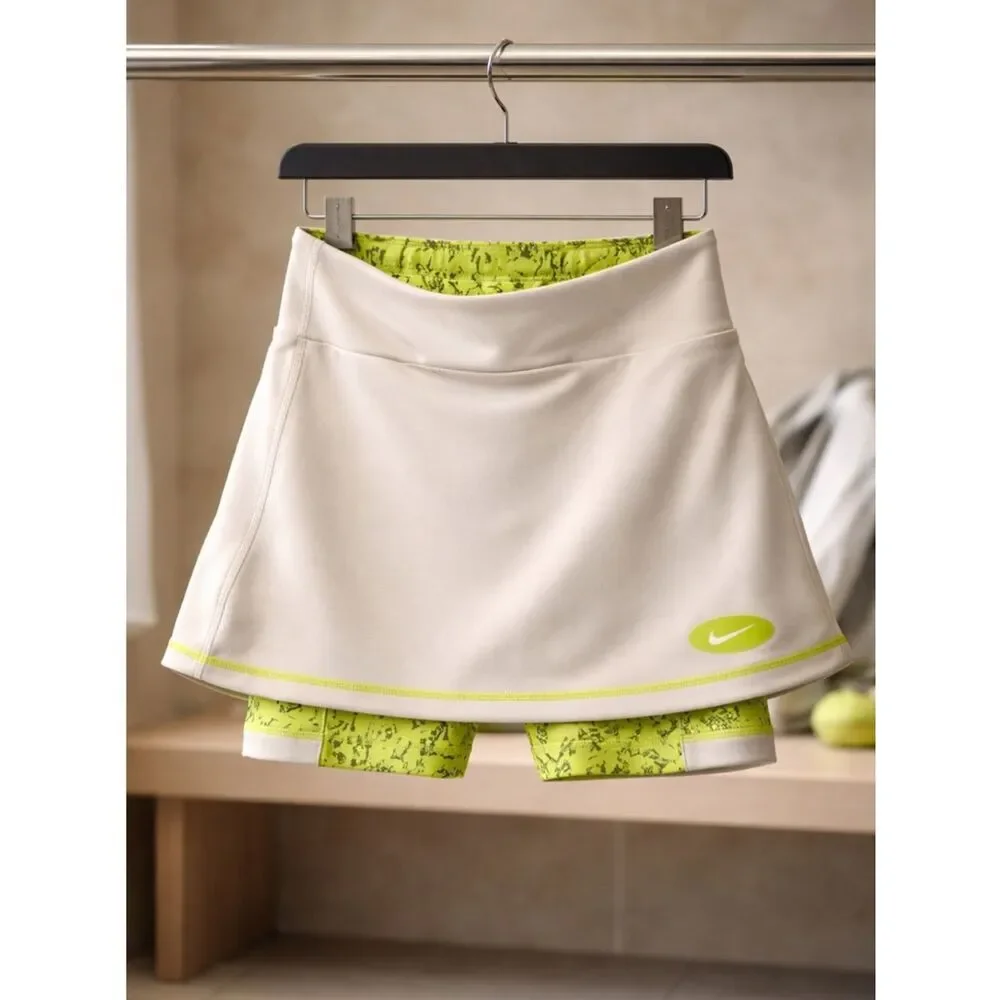 NWT NIKE Girls Kids Tan Athletic Skort Green/Black Bike Shorts - Size Small